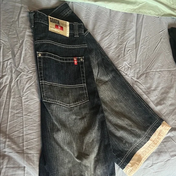 South Pole Men's Vintage Y2K Style Blue Wash Denim Shorts with White Hem - sz 32 - Picture 7 of 8